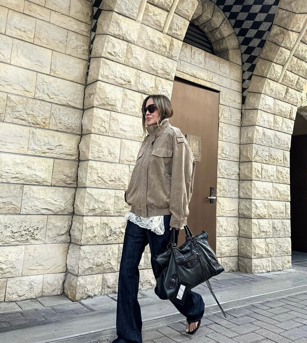 VESTE AVIATEUR SUEDE EFFECT - CREAM