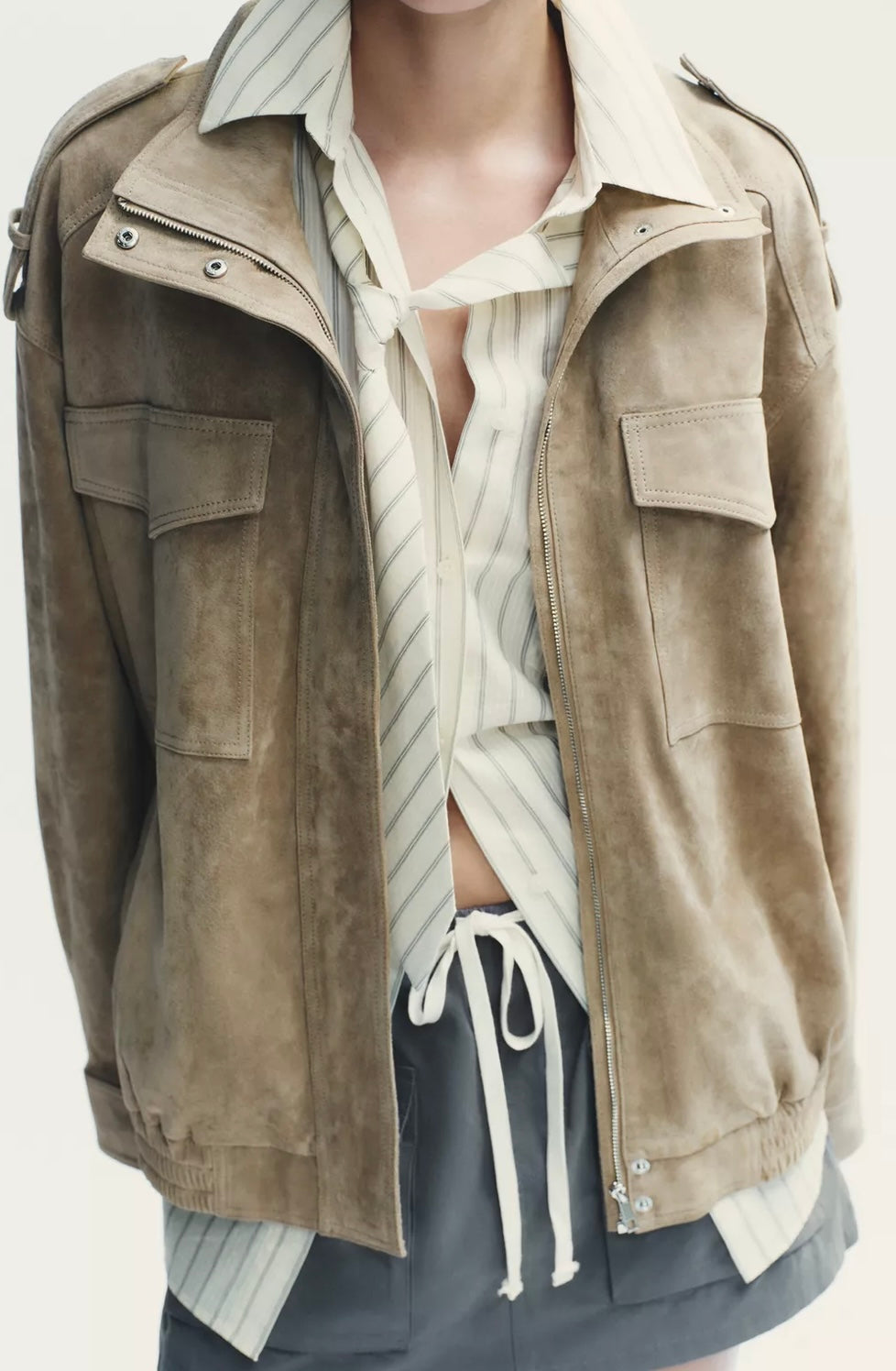 VESTE AVIATEUR SUEDE EFFECT - CREAM
