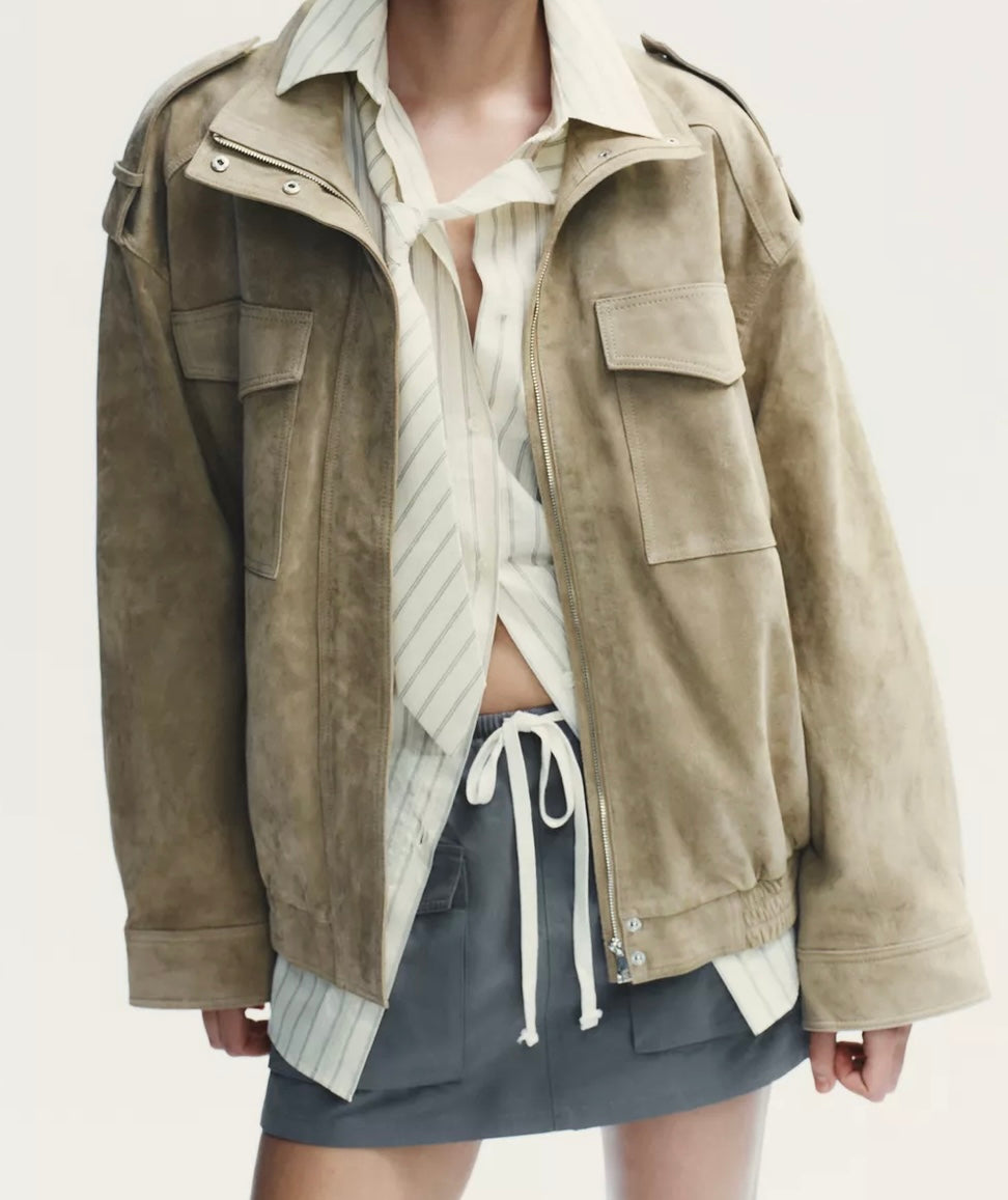 VESTE AVIATEUR SUEDE EFFECT - CREAM