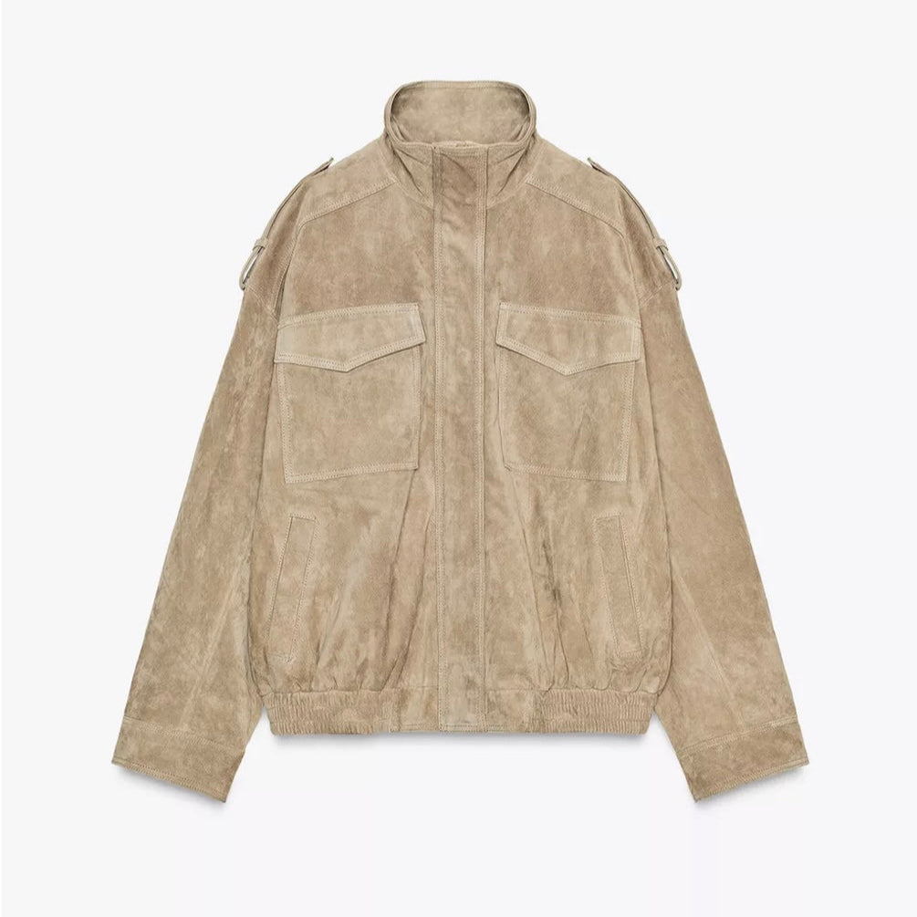 VESTE AVIATEUR SUEDE EFFECT - CREAM