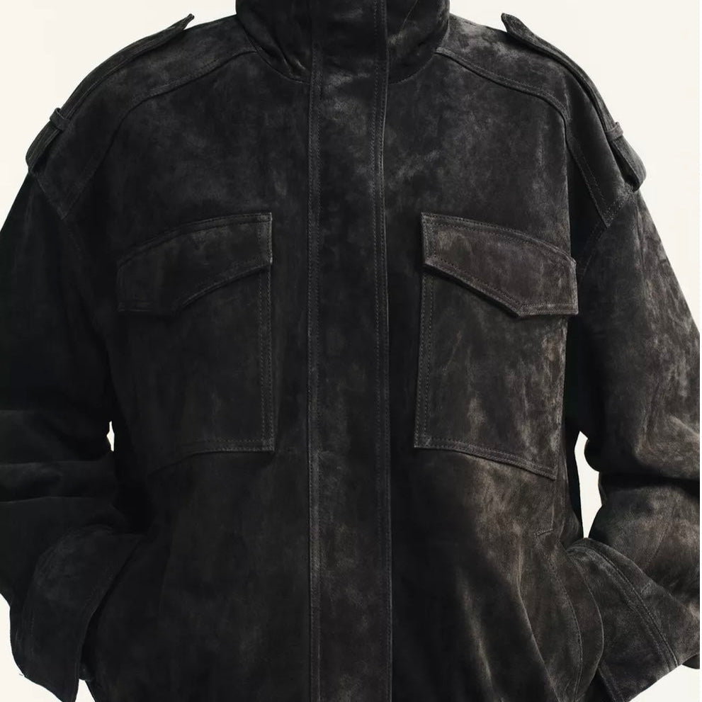 VESTE AVIATEUR SUEDE EFFECT - BLACK