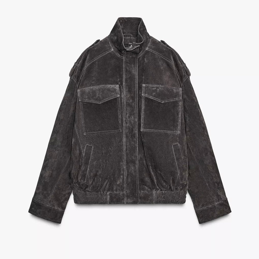 VESTE AVIATEUR SUEDE EFFECT - BLACK